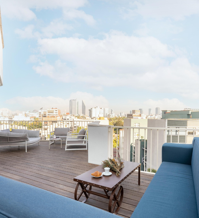 a beautiful terrace with striking views of the city