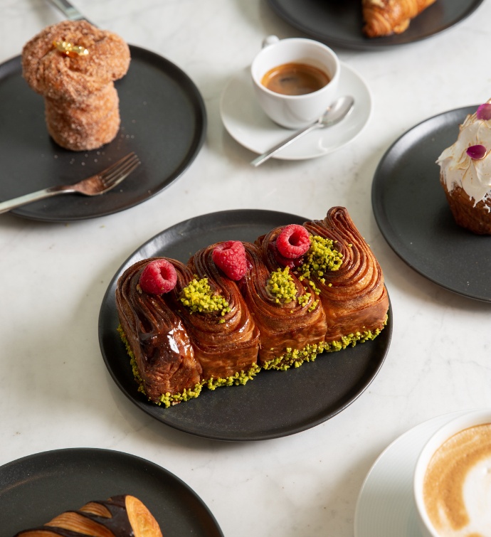 A variety of pastries and coffees