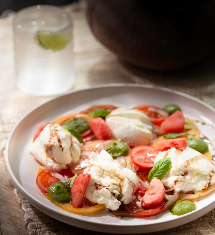 Burrata tomato salad with basil and pesto