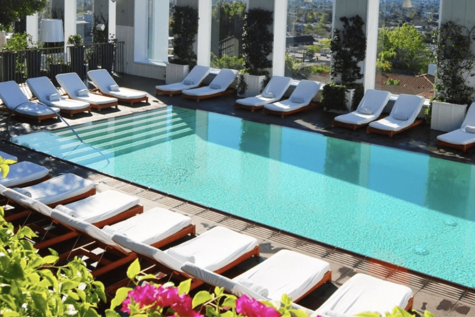 Skybar LA pool surrounded by lounge chairs