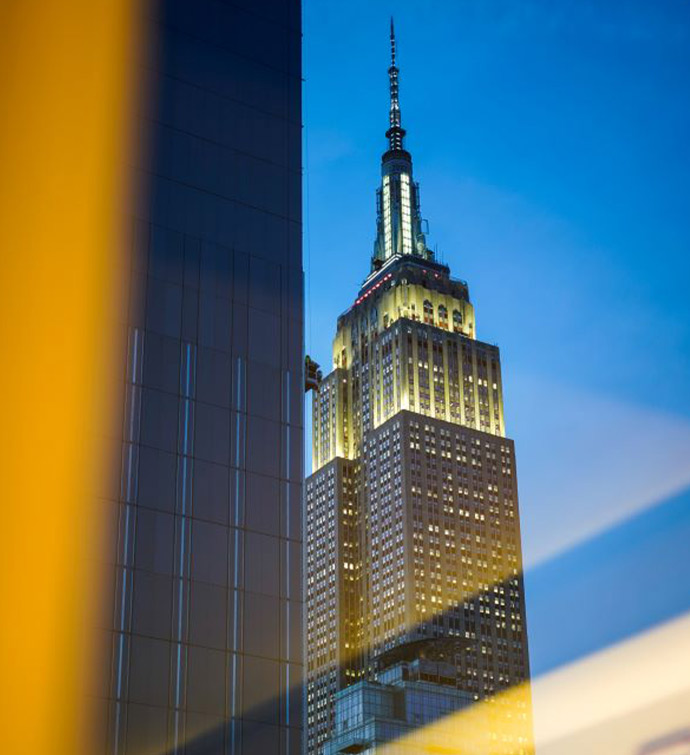 View of the empire state building from a hotel room.