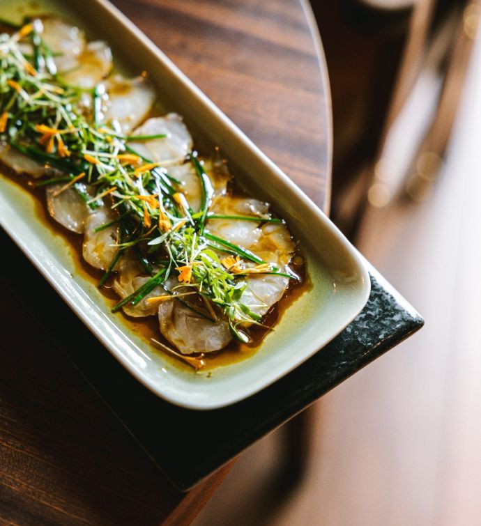 Close-up image of a dish at Morimoto Bordeaux