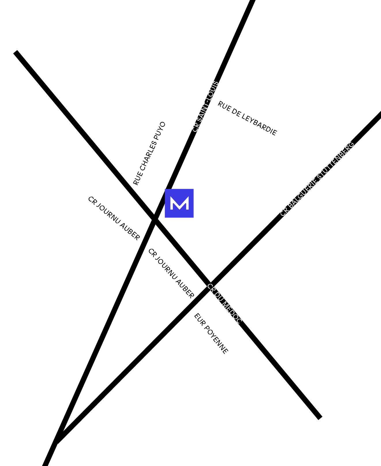 Street map showing the location of Mondrian Bordeaux