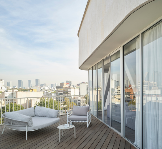 a beautiful penthouse terrace with skyline views