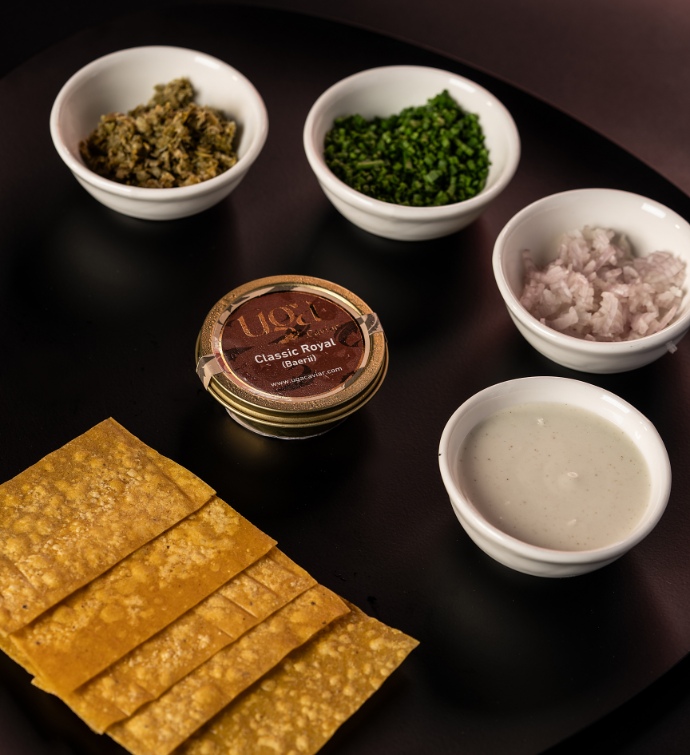 Caviar and fixings at Smoke & Mirrors Doha